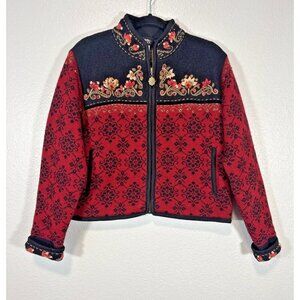 Icelandic Design Women's Size S Wool Blend Nordic Embroidered Cardigan Sweater